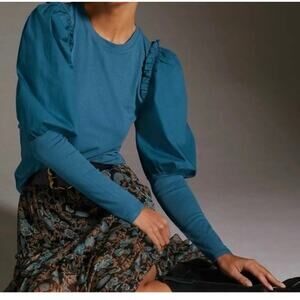 NWOT Anthropologie Puff Sleeve Blue Long Sleeve Top Medium
